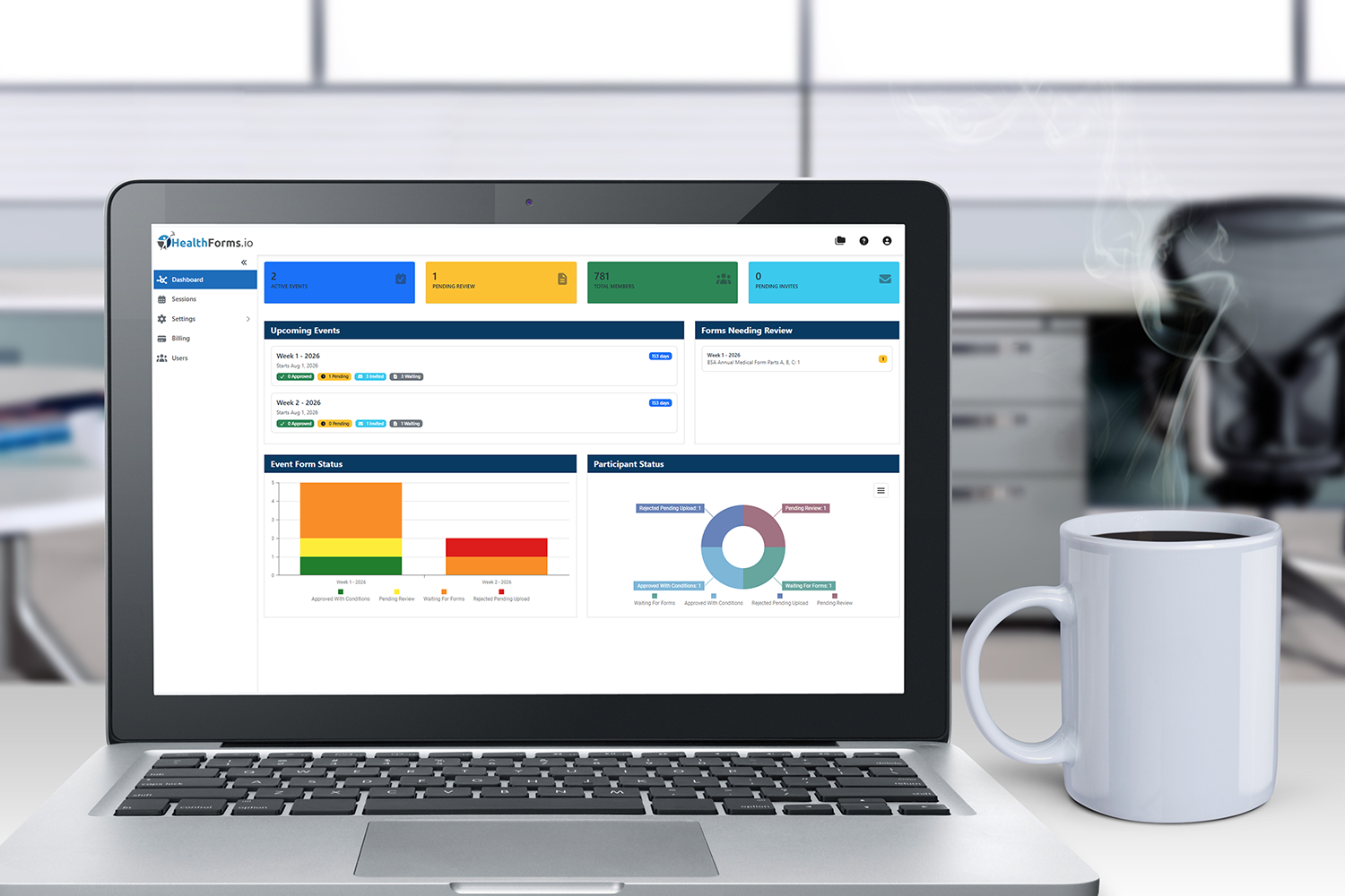 HealthForms.io camp health forms dashboard